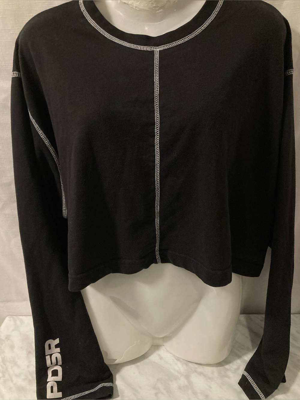 Public Desire Black Contrast Stitch Cropped Long Sleeve Top Size 24